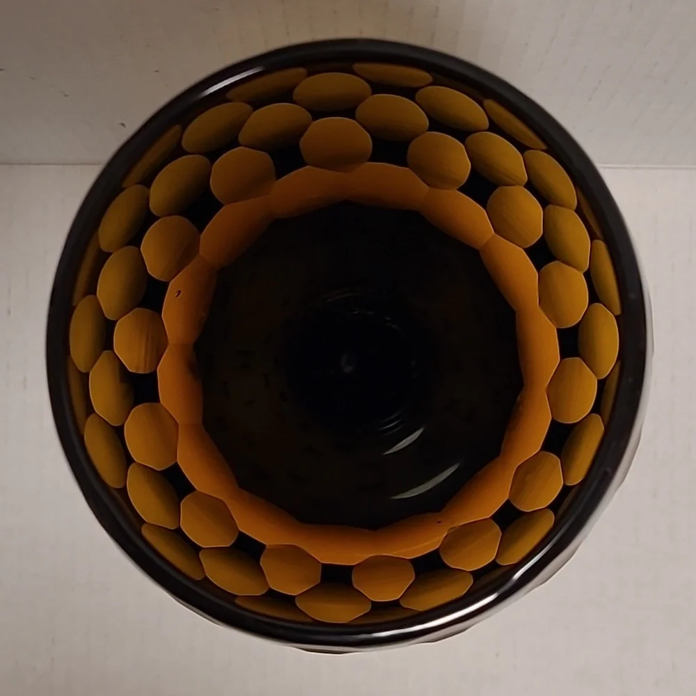 Vintage Murano Style Black Cut to Amber Vase / Candle Holder